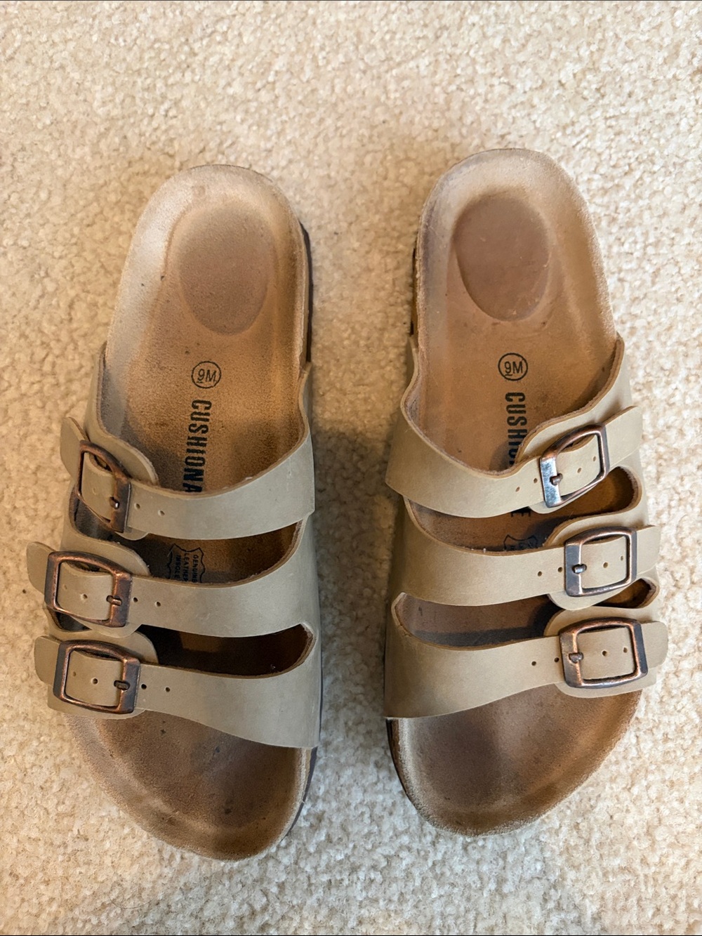 Cushioned Triple-Buckle Women’s Sandals in Taupe